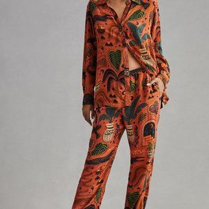 NWT Farm Rio Anthropologie Printed Buttondown Pant Set